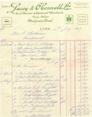 Receipt Lucey and OConnell 1957