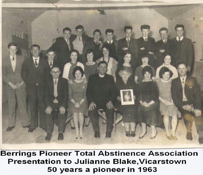 Berrings Pioneer Total Abstinence Association presentation to Julianne Blake, Vicarstown, 50 years a pioneer in 1963.jpg